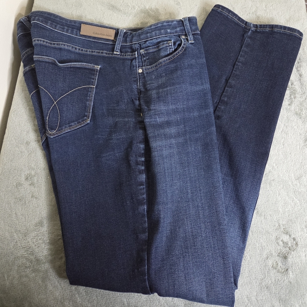Calvin Klein Womens High Waist Relaxed Straight Leg Stretch Jeans Med Wash Sz 32